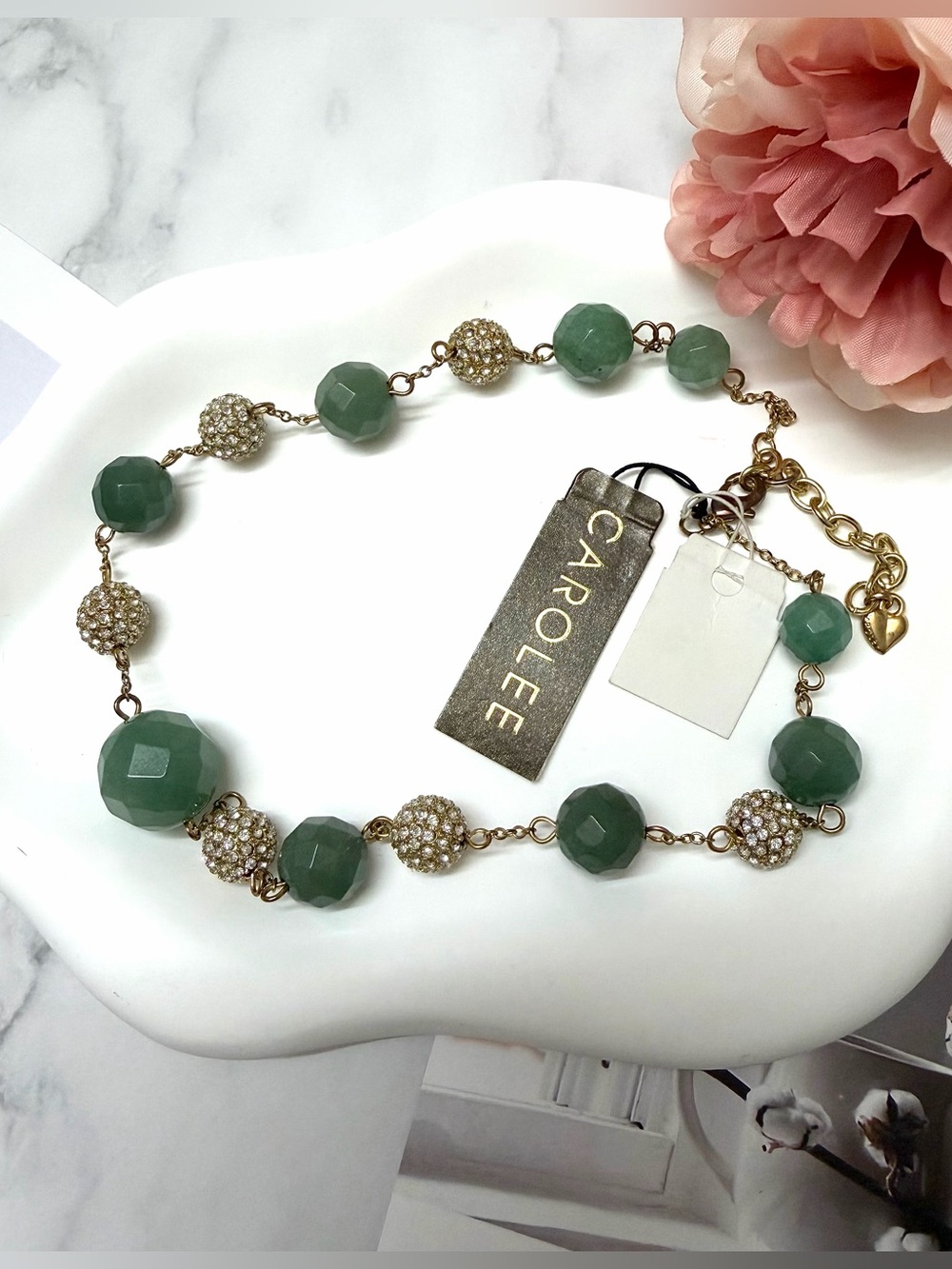 Carolee Green Faceted Bead and Pave Station Necklace